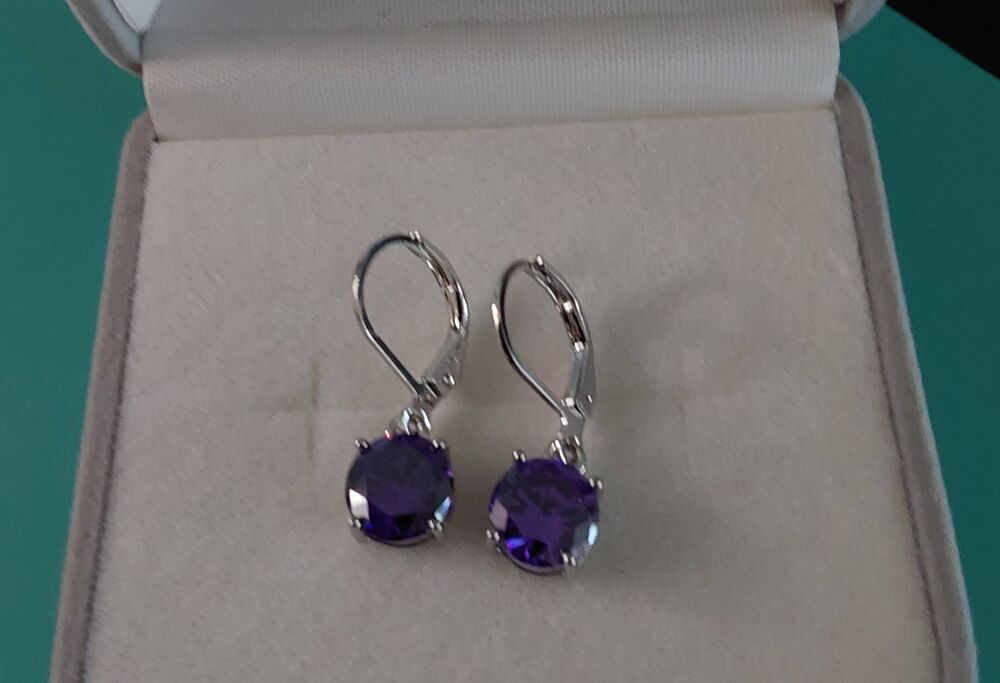 New~Pretty 2 Ct. Round Cut Lab Created Amethyst Leverback Dangle Earrings